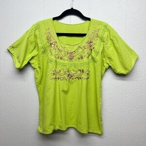 Womens Floral Bohemian Cottagecore Gardencore Embroidered Country Top Sz Medium